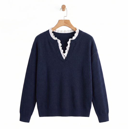 Julieta - Blusa de punto con cuello de encaje