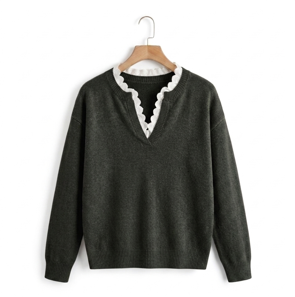 Julieta - Blusa de punto con cuello de encaje