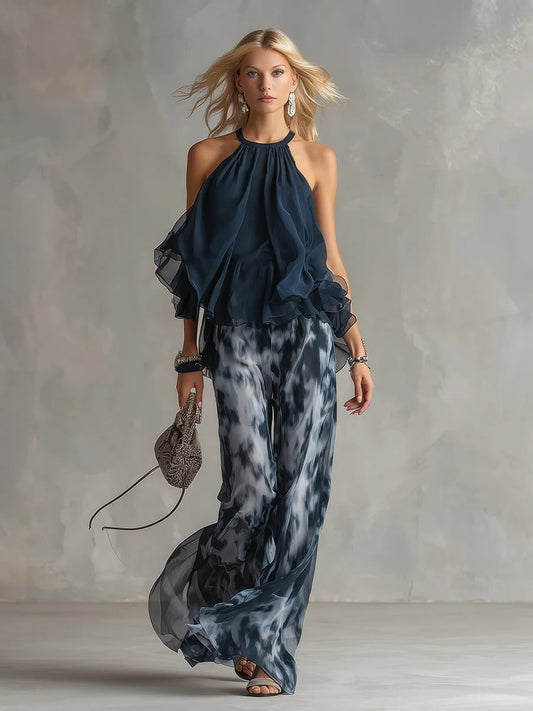 Vega - Conjunto elegante y ligero con top fluido y pantalones anchos