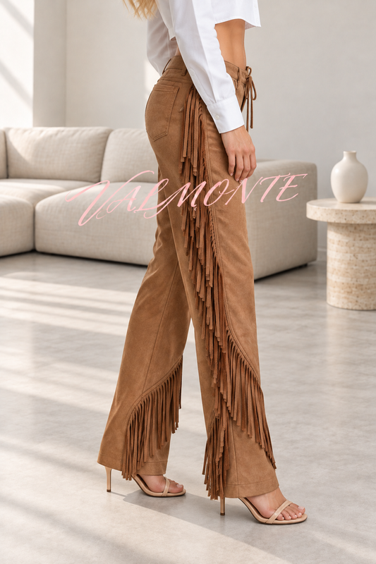Pantalones holgados de estilo vintage, con cordones, ribete de borlas en la cintura y bolsillos