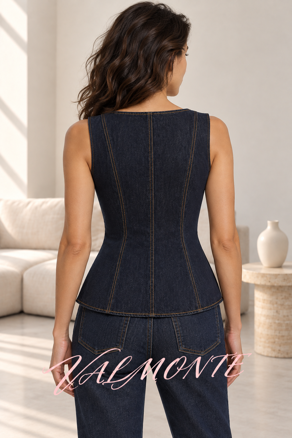 Top vaquero Stassi con escote cuadrado y botones originales