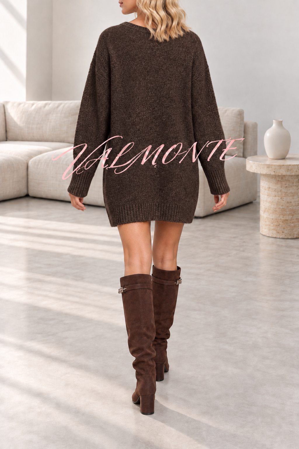Minivestido de punto oversize con mangas largas tipo murciélago, bolsillos y tacto cálido