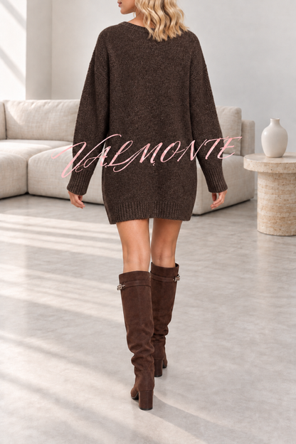 Minivestido de punto oversize con mangas largas tipo murciélago, bolsillos y tacto cálido