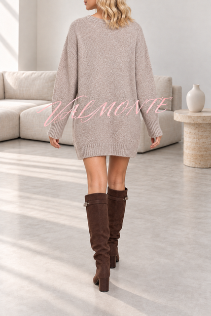 Minivestido de punto oversize con mangas largas tipo murciélago, bolsillos y tacto cálido
