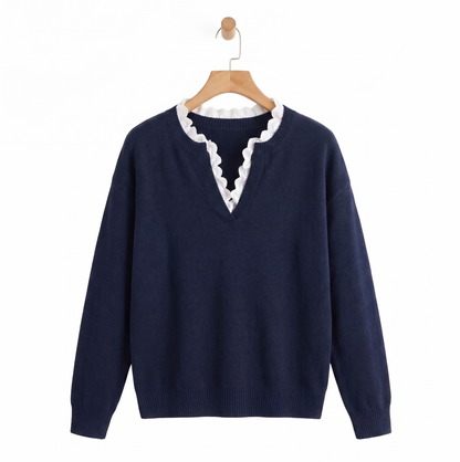 Julieta - Blusa de punto con cuello de encaje