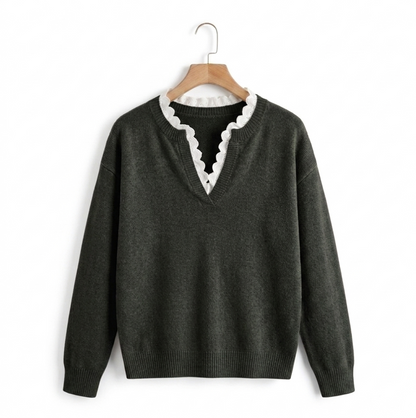Julieta - Blusa de punto con cuello de encaje