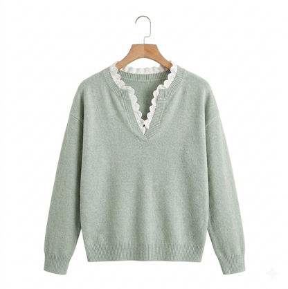 Julieta - Blusa de punto con cuello de encaje