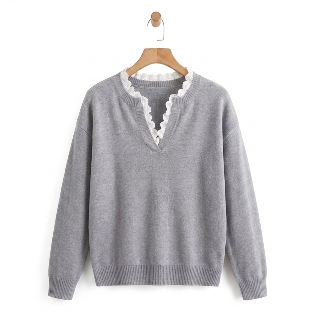Julieta - Blusa de punto con cuello de encaje
