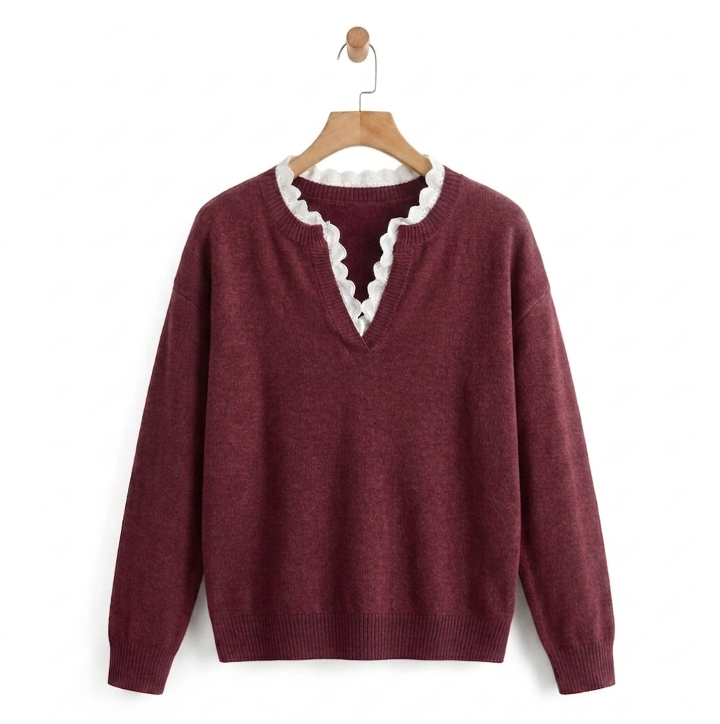 Julieta - Blusa de punto con cuello de encaje