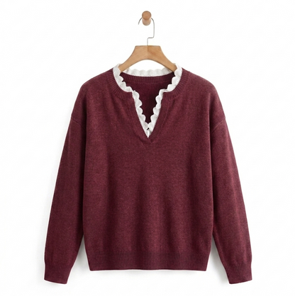 Julieta - Blusa de punto con cuello de encaje