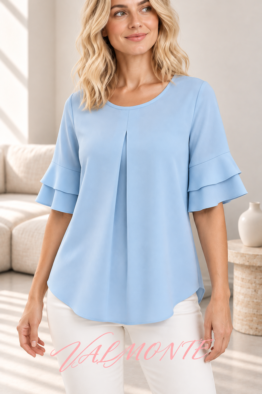 Camiseta lisa holgada de manga corta con cuello redondo