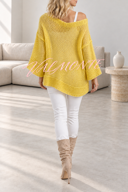 Jersey informal de punto, de color liso y con cuello en V holgado