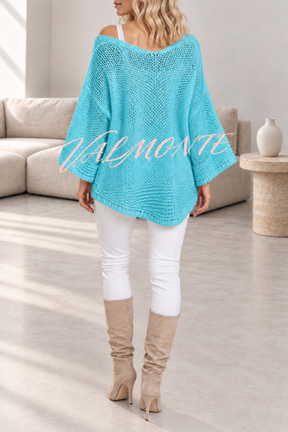 Jersey informal de punto, de color liso y con cuello en V holgado