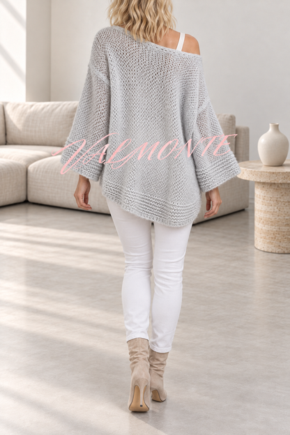Jersey informal de punto, de color liso y con cuello en V holgado