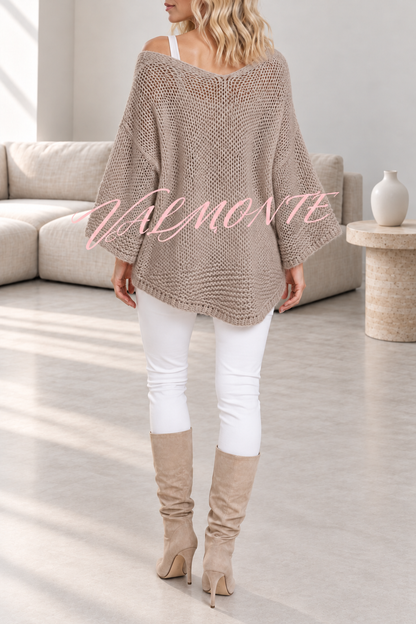 Jersey informal de punto, de color liso y con cuello en V holgado