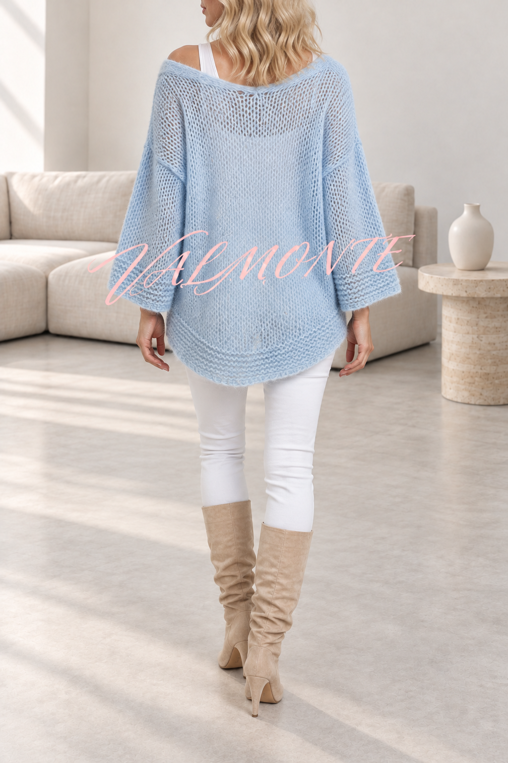 Jersey informal de punto, de color liso y con cuello en V holgado