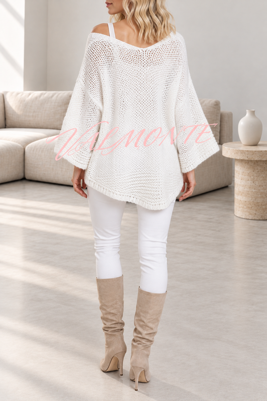 Jersey informal de punto, de color liso y con cuello en V holgado