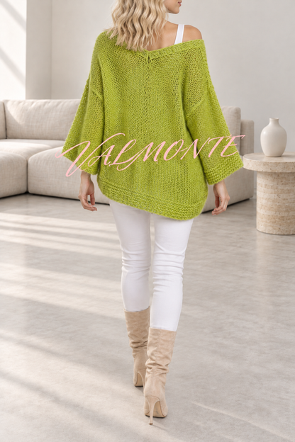 Jersey informal de punto, de color liso y con cuello en V holgado