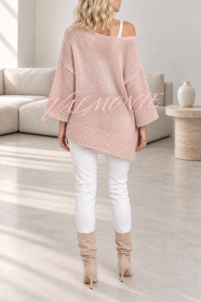 Jersey informal de punto, de color liso y con cuello en V holgado