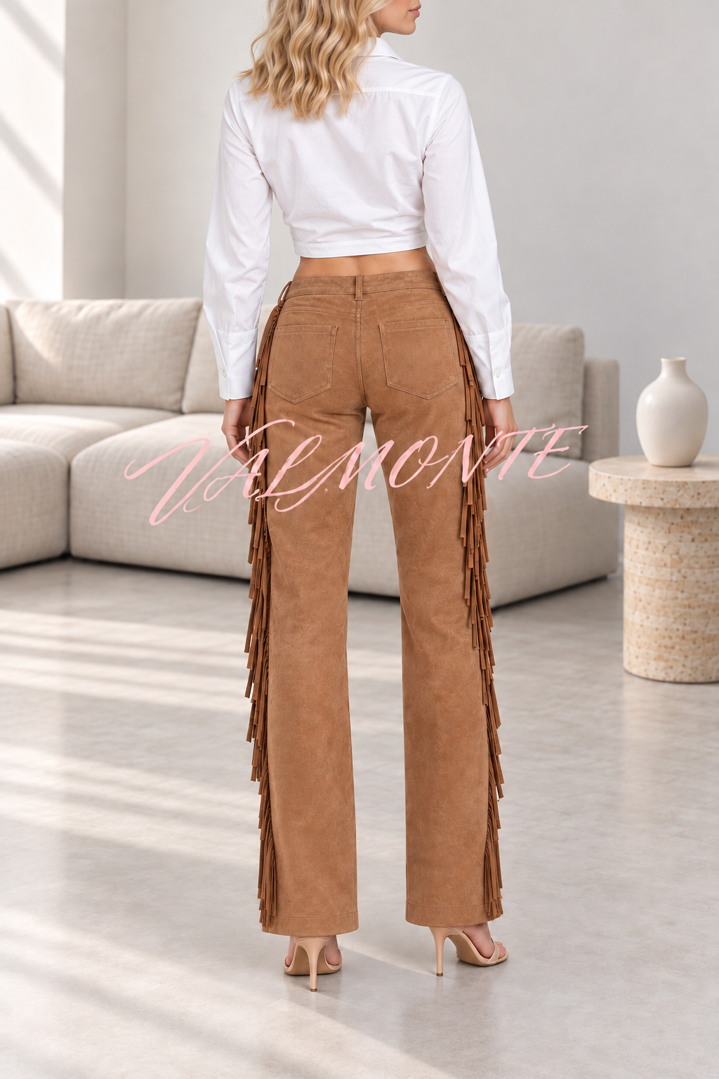 Pantalones holgados de estilo vintage, con cordones, ribete de borlas en la cintura y bolsillos
