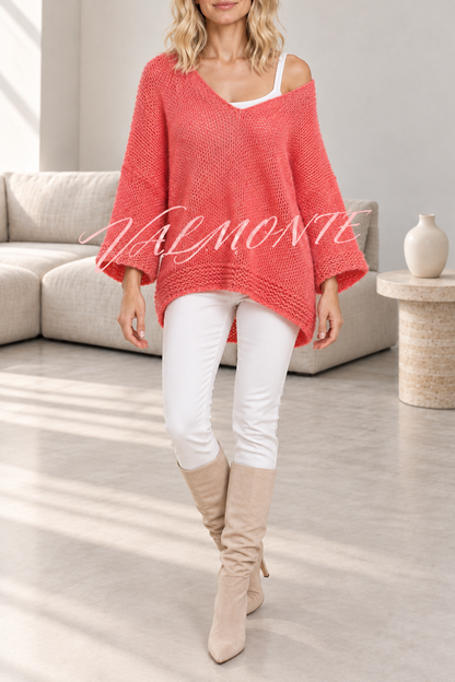 Jersey informal de punto, de color liso y con cuello en V holgado
