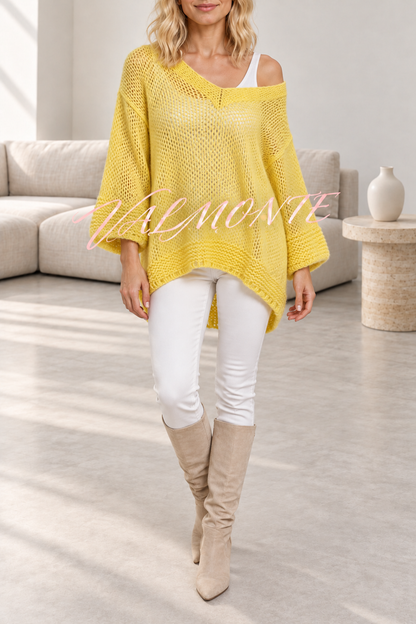Jersey informal de punto, de color liso y con cuello en V holgado