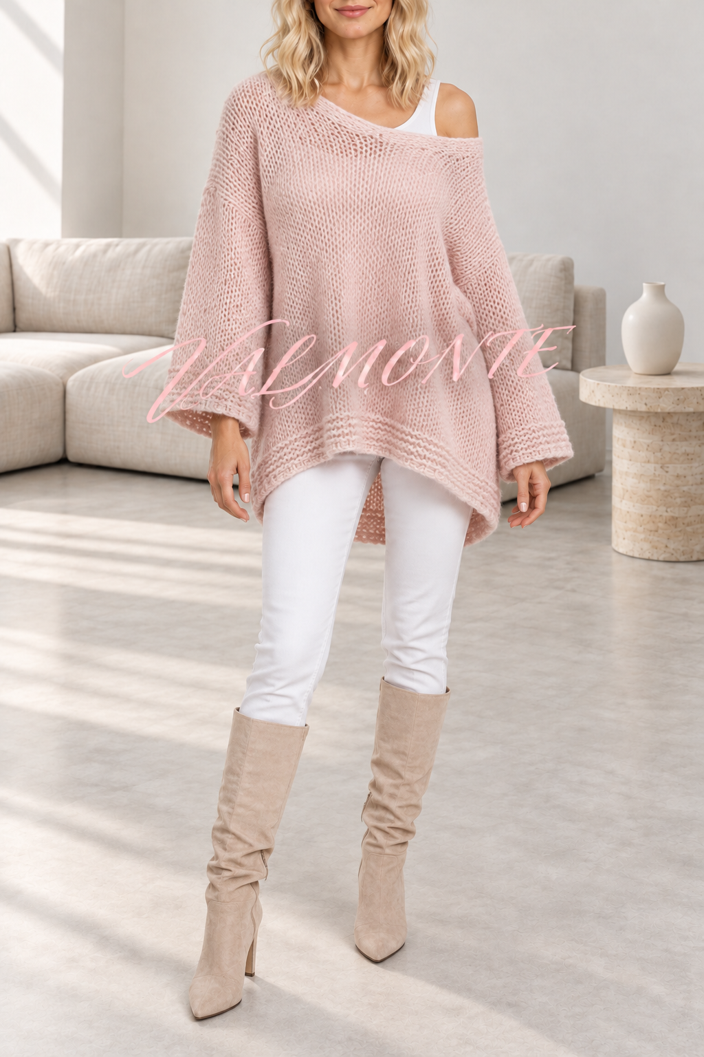 Jersey informal de punto, de color liso y con cuello en V holgado