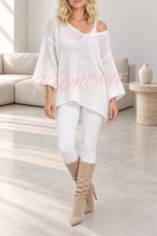 Jersey informal de punto, de color liso y con cuello en V holgado