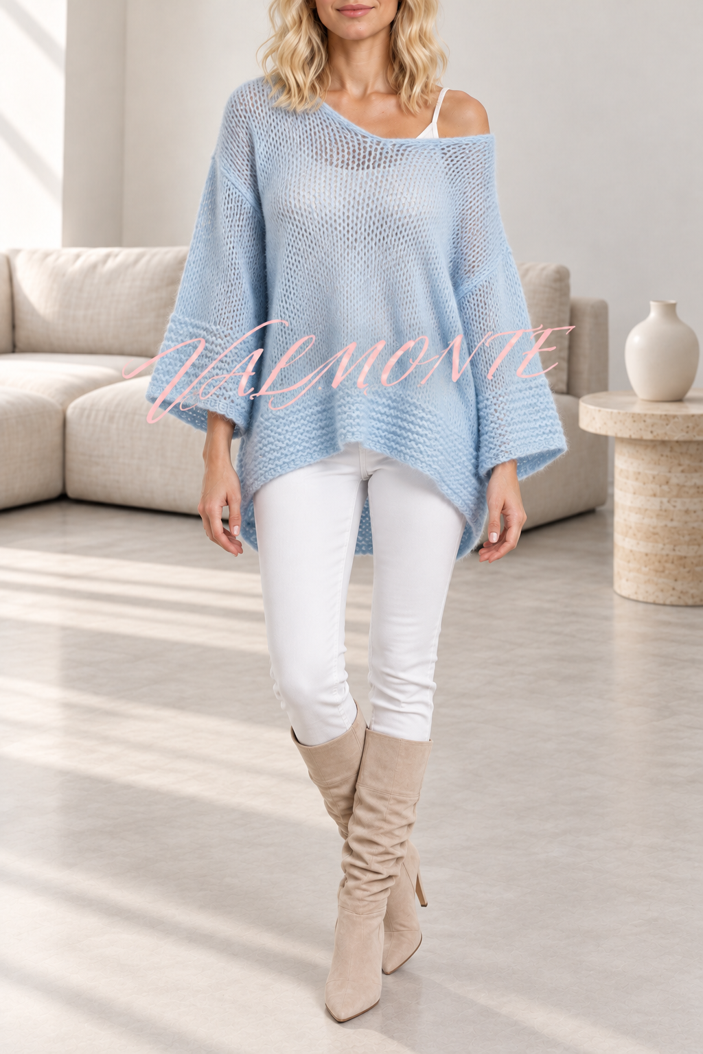 Jersey informal de punto, de color liso y con cuello en V holgado