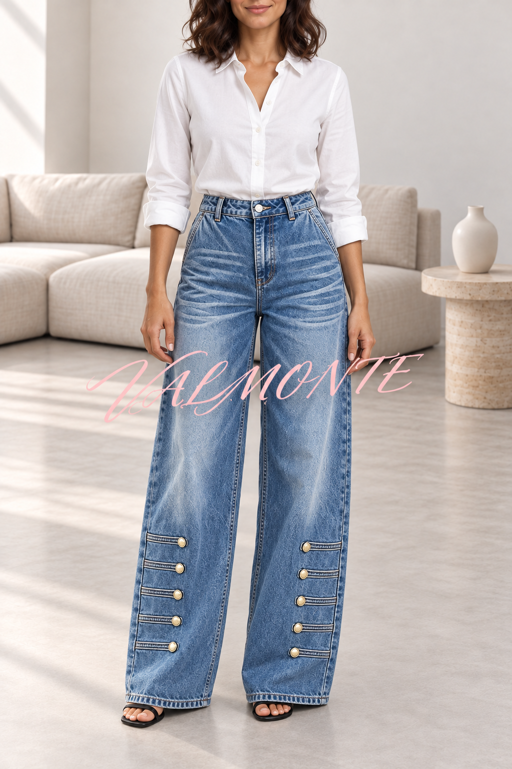 Vaqueros de moda urbana, estilo «Napoleón», de talle alto, con bolsillos y pernera ancha