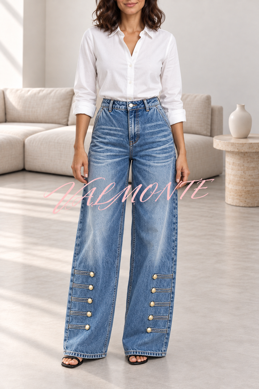 Vaqueros de moda urbana, estilo «Napoleón», de talle alto, con bolsillos y pernera ancha