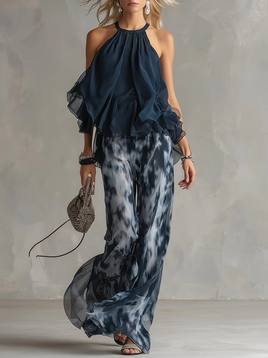 Vega - Conjunto elegante y ligero con top fluido y pantalones anchos