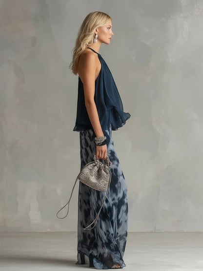 Vega - Conjunto elegante y ligero con top fluido y pantalones anchos