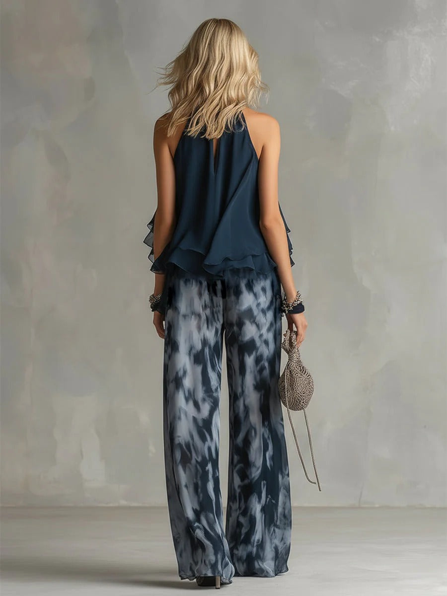 Vega - Conjunto elegante y ligero con top fluido y pantalones anchos