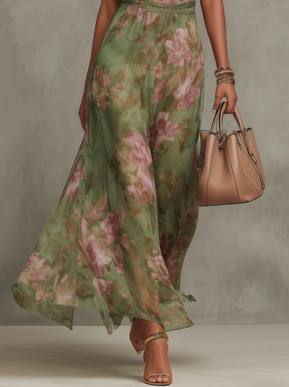 Azalea - Vestido largo verde con estampado floral