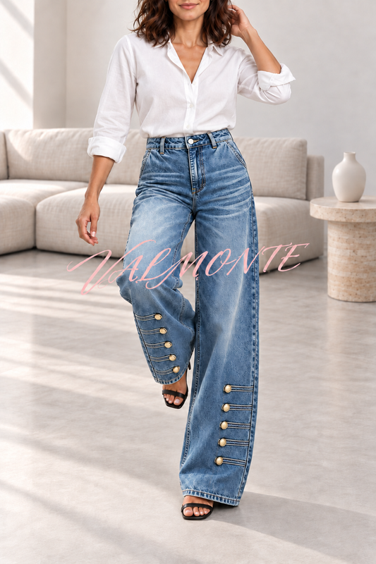 Vaqueros de moda urbana, estilo «Napoleón», de talle alto, con bolsillos y pernera ancha