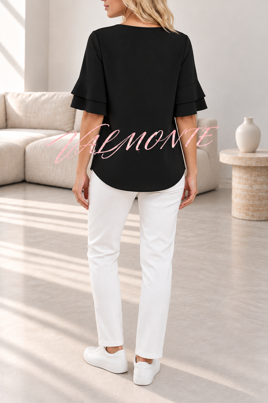 Camiseta lisa holgada de manga corta con cuello redondo