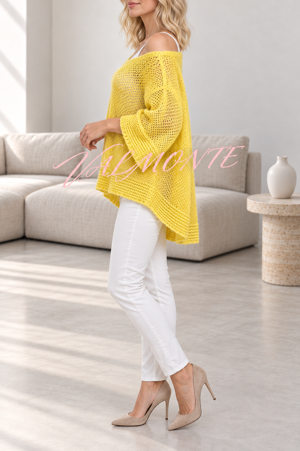 Jersey informal de punto, de color liso y con cuello en V holgado