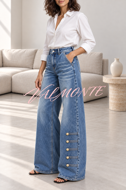 Vaqueros de moda urbana, estilo «Napoleón», de talle alto, con bolsillos y pernera ancha