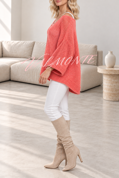 Jersey informal de punto, de color liso y con cuello en V holgado