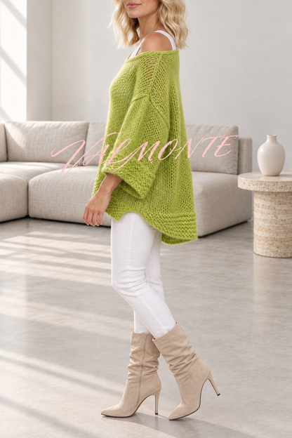 Jersey informal de punto, de color liso y con cuello en V holgado