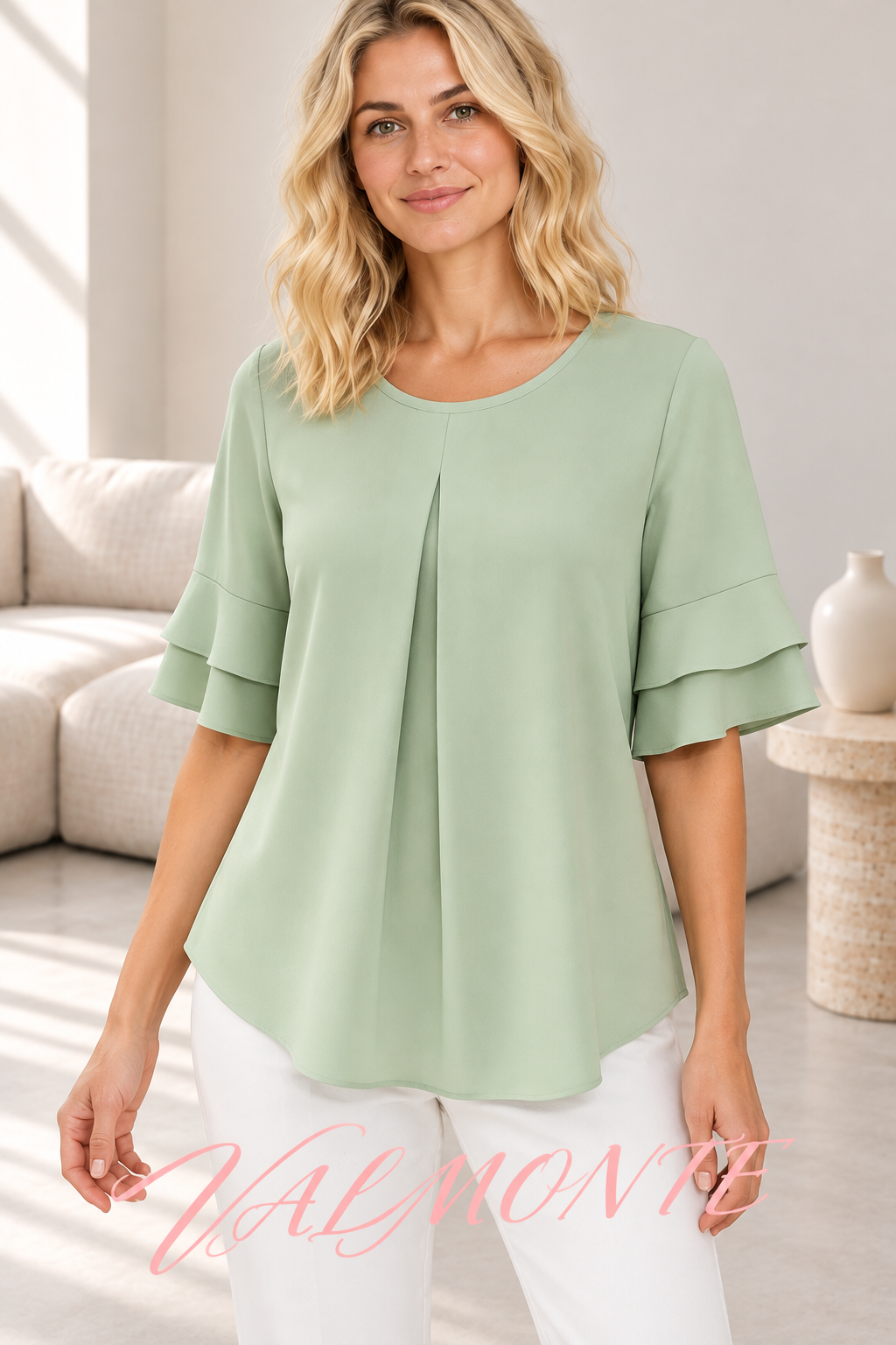 Camiseta lisa holgada de manga corta con cuello redondo